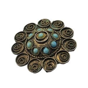 Vintage Turquoise Cabochon Convertible Brooch Pendant Ornate